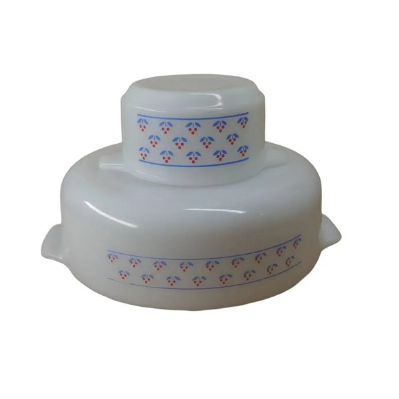 Dynaware Pry-O Rey Milk Glass  Casserole/Bowl Set of 2 - Picture 2 of 14